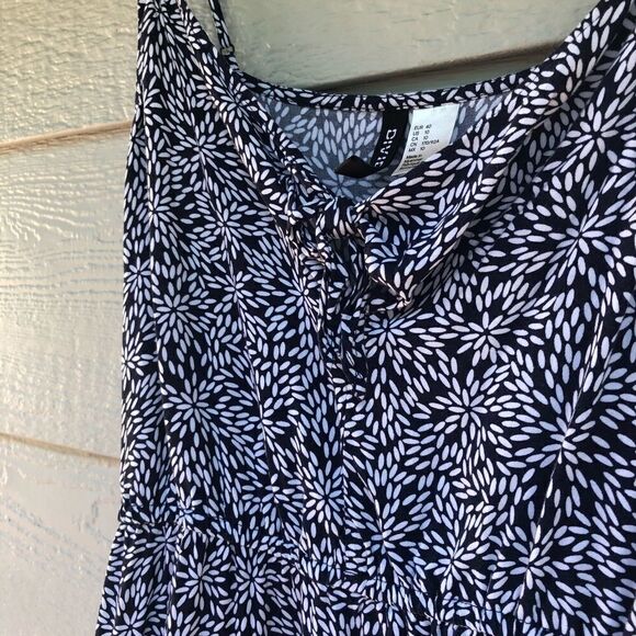 H&M y2k tie front Dress Spagheti Strap slip summer sun beachy navy blue print 10 - Picture 10 of 13